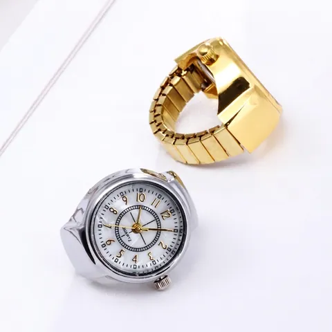 Creative Quartz Finger Ring Watch For Women Men Alloy Case Stainless Steel Elastic Band Arabic Numerals Decorative Watch Ring