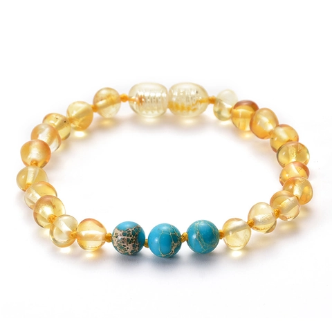 Bracelet En Ambre De La Baltique Pour Bébé Dentition Perles Améthyste Turquoise Fait Main Sécurité Noué Fermoir À Vis Bijoux Naturels