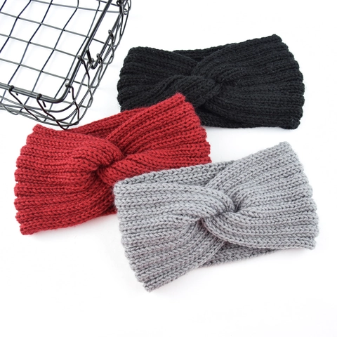 Knitted Twist Knot Headband For Women Winter Warm Yarn Elastic Cross Crochet Hair Band Ear Warmer Solid Color Accessory