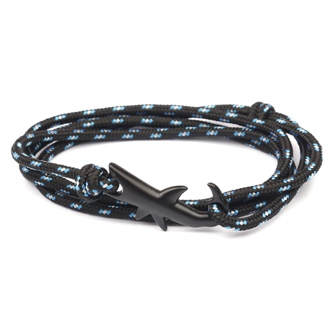 Multi Layer Braided Rope Bracelet With Alloy Shark Hammer Hook Nautical Style Adjustable Unisex Accessory