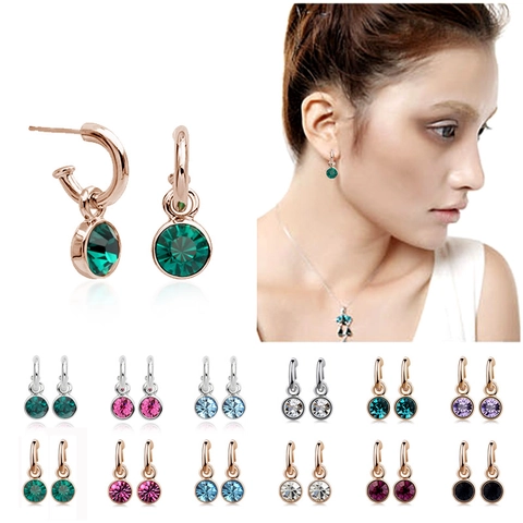 Orecchini a Goccia in Zirconia Colorata Minimalista da Donna in Rame Placcato Oro Vero Geometrici Pietra Rotonda Orecchini Pendenti Gioielli Regalo