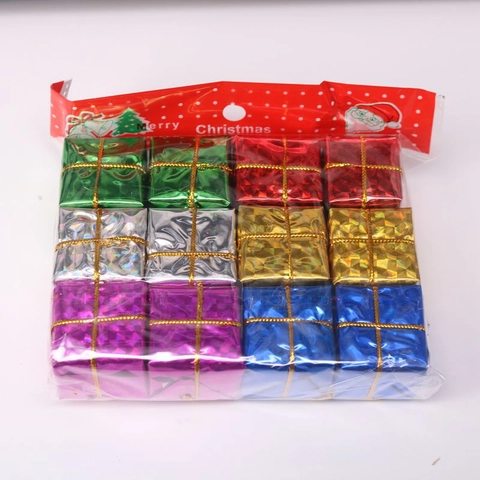 Mini Christmas Gift Box Ornaments Colorful Laser Foil Foam Hanging Decorations For Tree Holiday Party Shiny Metallic Gifts
