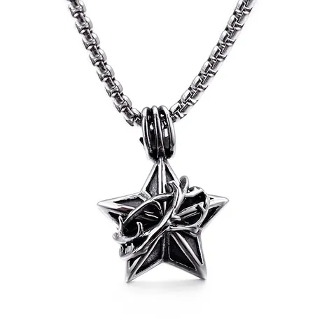 Collana Con Pendente A Stella In Acciaio Inossidabile Per Uomo Design A Spine Gothic Punk Vintage Gioielli Colore Argento Retrò