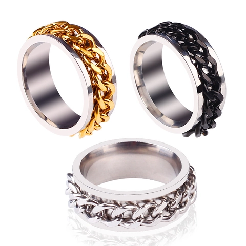 Stainless Steel Spinner Chain Ring For Men Rotatable Bottle Opener Punk Style Cool Jewelry