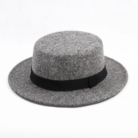 Cappello Paglietta Vintage Misto Lana Feltro Tesa Larga Cupola Piatta Stile Retrò Per Uomini E Donne Decorazione A Nastro
