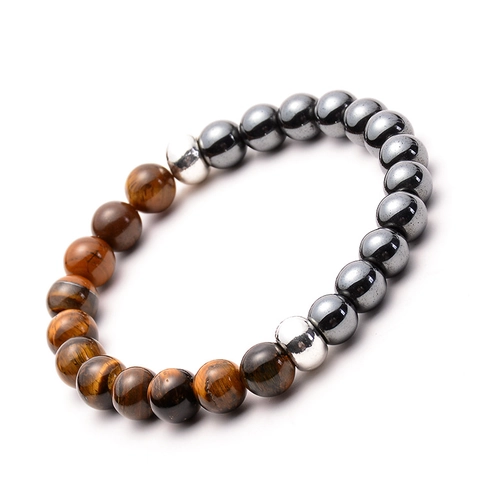 Bracciale Di Perline In Pietra Naturale Occhio Di Tigre Ematite Roccia Lavica Elastico Fatto A Mano Per Uomini Donne Energia Di Guarigione