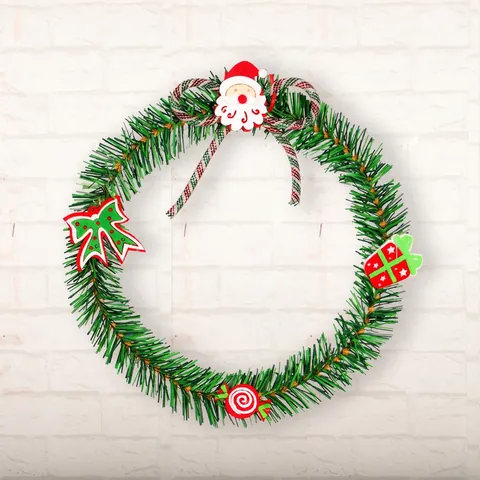 Christmas Wreath Decoration PVC Non-Woven Santa Claus Bow Gift Box Candy Cane Hanging Ornament Holiday Home Party Decor