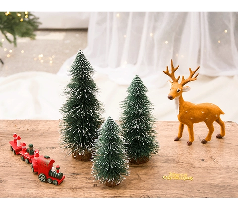 Mini Sapin De Noël Flocon De Neige Décoration De Bureau Aiguilles De Pin Avec Base En Bois Décor De Table