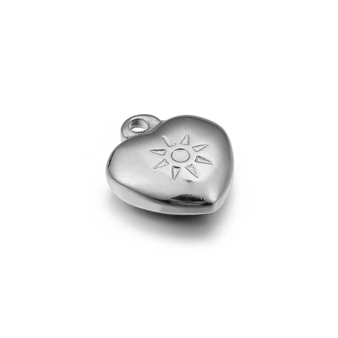 Pendente A Cuore Motivo Sole Inciso Placcato Oro 18K Acciaio Inossidabile Per DIY Accessori Creazione Gioielli Moda