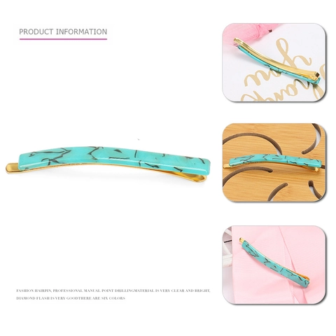 Pinzas Para El Cabello De Acetato Delgadas Rectángulo Patrón De Mármol Carey Horquillas De Metal Para Mujeres Niñas