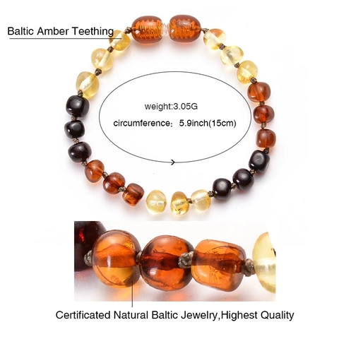 Barnsteen Baby Armband Voor Zuigelingen Handgemaakt Met Veiligheidsknopen Gekleurde Kralen En Schroefsluiting