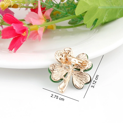 Clover Brooch Gold Plated Alloy Resin Marble Texture Rhinestone Inlay Elegant Fashion Pin Jewelry Accessory For Women