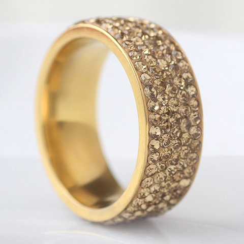 Fashion Simple Multi Row Zircon Inlaid Stainless Steel Ring For Women Elegant Gold Plated Jewelry