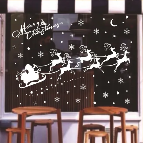 Adesivi Natalizi Finestra Silhouette Bianca Slitta Babbo Natale Renna Fiocco Neve Statica PVC Riutilizzabile Decorazione Vetro Festa