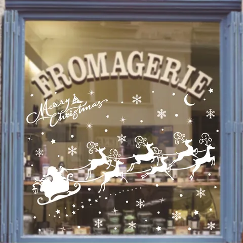 Adesivi Natalizi Finestra Silhouette Bianca Slitta Babbo Natale Renna Fiocco Neve Statica PVC Riutilizzabile Decorazione Vetro Festa