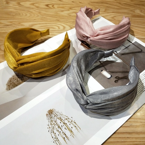 Twisted Knot Wide Headband Satin Fabric Vintage Hairband Retro Hair Accessories For Women Elegant Solid Color