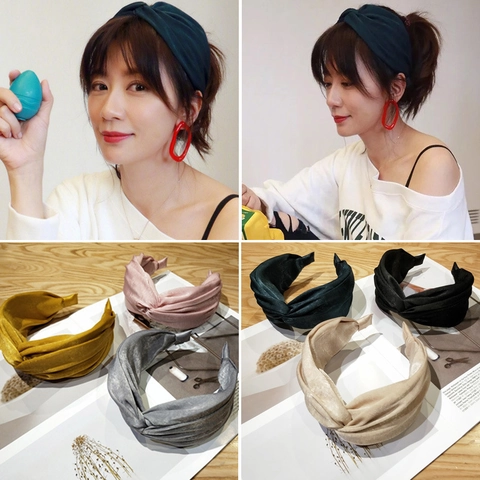 Twisted Knot Wide Headband Satin Fabric Vintage Hairband Retro Hair Accessories For Women Elegant Solid Color