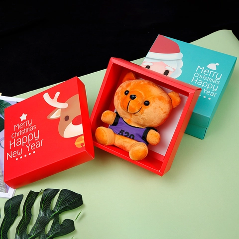 Caja De Regalo De Navidad Y Bolsa De Mano Cartón Blanco Papá Noel Reno Patrón Embalaje De Fiesta De Vacaciones Rojo Verde