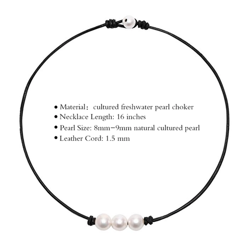 Handgefertigte Süßwasserperlen Echtlederkordel Choker Halskette Bohemian Minimalistischer Schmuck Für Damen