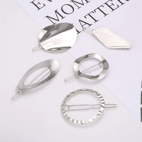 Geometric Alloy Hair Clips Minimalist Metal Round Oval Hairpins Hammered Texture Modern Hair Accessories For Women