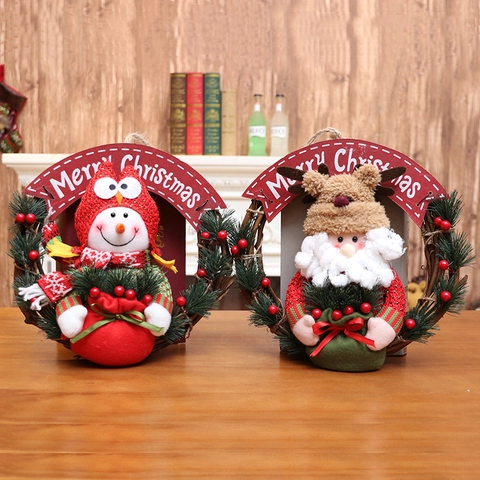 Weihnachts Kranz Girlande Aufhängung Rattan Weihnachtsmann Schneemann Puppe Plüsch Deko Tür Fenster Wand Festlich