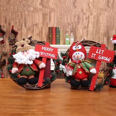Weihnachts Kranz Girlande Aufhängung Rattan Weihnachtsmann Schneemann Puppe Plüsch Deko Tür Fenster Wand Festlich