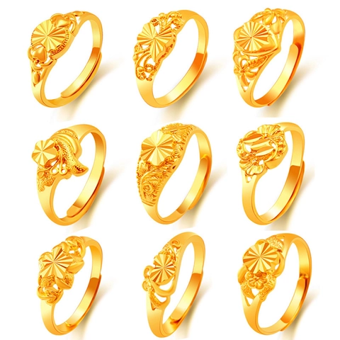 Bagues Ouvertes Vintage En Alliage De Cuivre Couleur Or Pour Femmes Motifs Fleur Coeur Gravés Taille Réglable Bijoux
