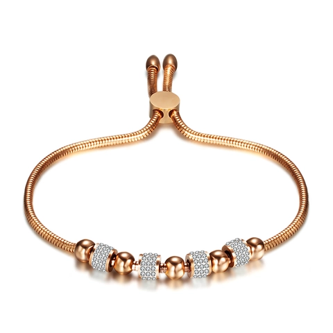 Pulsera Ajustable Acero Inoxidable 304 Cuentas Diamantes De Imitación Cadena Serpiente Joyería De Moda Para Mujeres