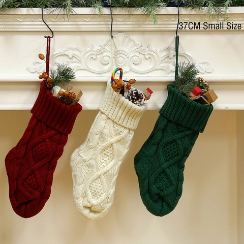 Christmas Stockings Knit Acrylic Cable Diamond Pattern Hanging Gift Bags Holiday Fireplace Decor