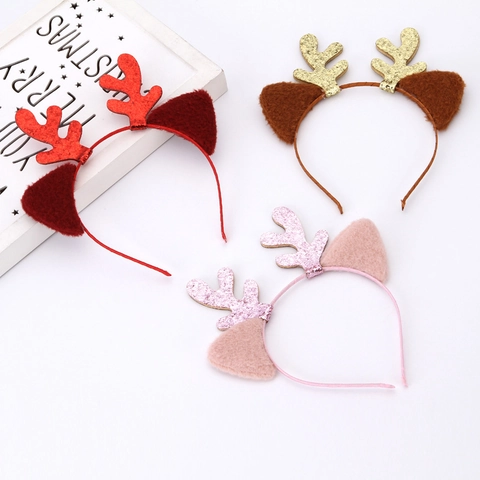 Christmas Reindeer Antlers Headband Santa Hat Hair Hoop Festive Party Decoration Hair Accessories Polyester Sequin Plastic