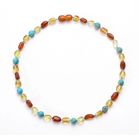 Natural Baltic Amber Turquoise Multicolor Teething Necklace With Screw Clasp For Baby Infant Toddler Handmade