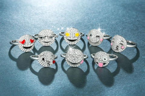 Emoji Face Ring Copper Zircon Micro Pave Enamel Smiley Cute Expression Jewelry For Women Trendy Novelty