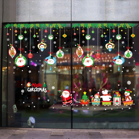 Weihnachten Weihnachtsmann Zug Fensteraufkleber Wasserdicht PVC Selbstklebend Wandtattoos Für Haus Laden Festliche Party Deko
