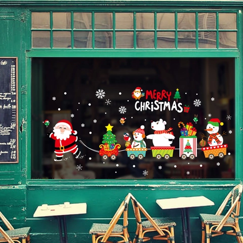 Weihnachtsfensteraufkleber Weihnachtsmann Zug Schneemann PVC Selbstklebend Wasserdicht Glastür Shop Dekoration