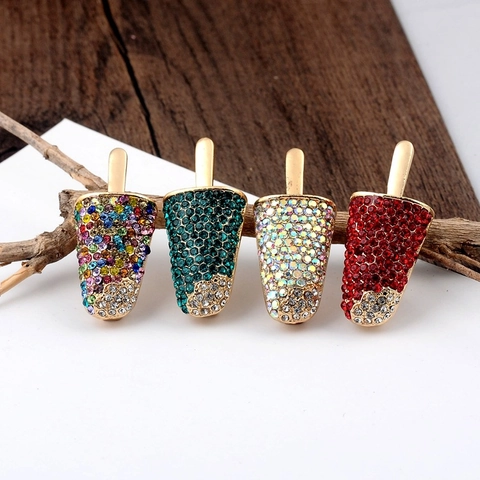 Spilla in Lega Stile Coreano per Donna Ghiacciolo con Strass Colorati Moda Gelato Distintivo Accessori Abbigliamento Gioielli Spilla