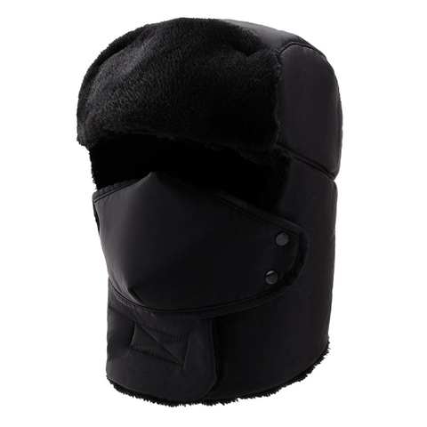Trapper Hat Men Women Windproof Ushanka Bomber Hat With Detachable Mask Thermal Faux Fur Lining For Winter Outdoor Cycling