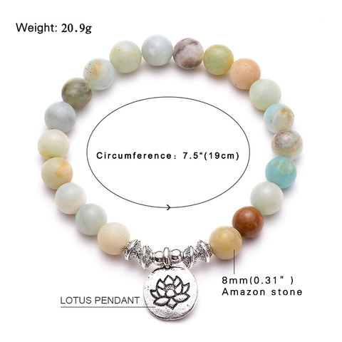 Bracelet En Perles De Pierre Amazonite Naturelle Avec Pendentif Lotus Bouddha Om Alliage Yoga Méditation Style Bohème