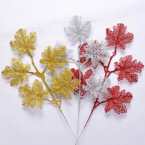 Rami Di Foglie Di Acero Natalizie Artificiali Rete Cava Scintillante Decorazione Per Ghirlanda Di Albero Di Festival DIY Casa