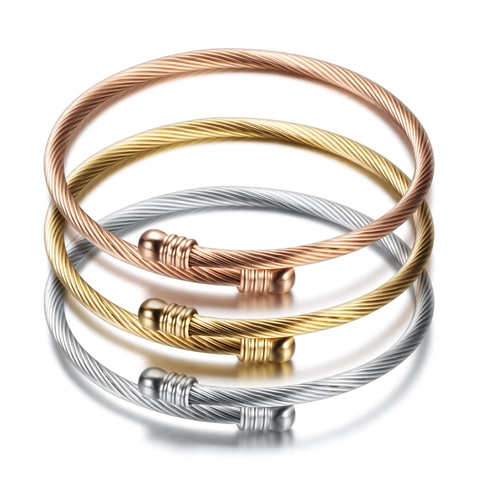 Brazalete De Cable Trenzado De Acero Inoxidable Moda Minimalista Joyería Abierta Para Mujeres Estilo Elegante Simple