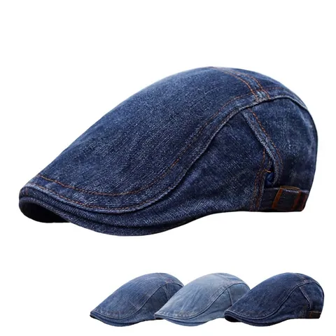 Béret En Jean Lavé Casquette Plate Rétro Ajustable En Coton Style Vintage Décontracté Pour Hommes Et Femmes