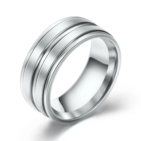 Anillo De Banda Minimalista Acero Inoxidable 304 Doble Ranura Simple Pulido Unisex Joyería Pareja