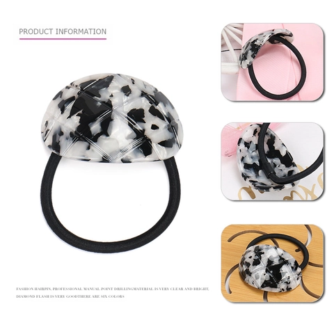Elegant Curved Acetate Hair Ties Korean Style Quilted Texture Tortoise Shell Marble Ponytail Holder For Women Girls