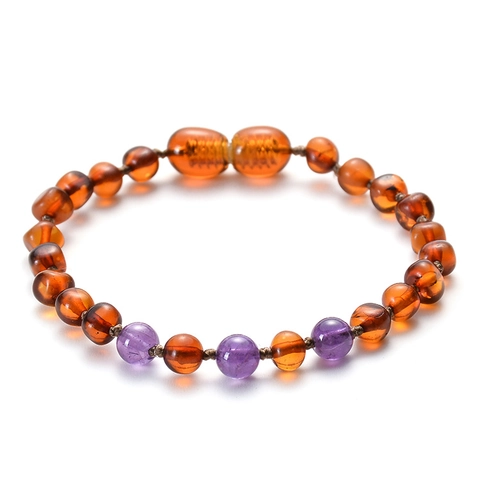 Baby Baltic Amber Bracelet Teething Beads Natural Amethyst Turquoise Handmade Jewelry For Infants Toddlers