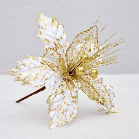 Artificial Christmas Flowers Poinsettia Mesh Satin With Glitter Gold Powder For Christmas Tree Wreaths Decoration Handmade