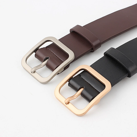 Women PU Leather Belt With Alloy Square Buckle Retro Simple Korean Fashion Waistband For Jeans Pants Dress