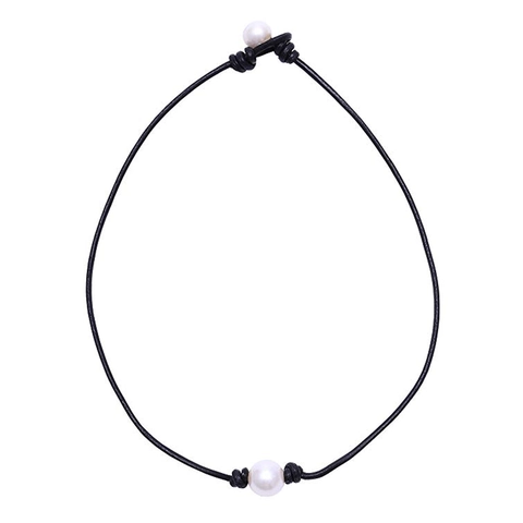 Collana Di Perle Naturali D'Acqua Dolce Cordino In Vera Pelle Choker Annodato A Mano Gioielli Minimalisti Da Donna