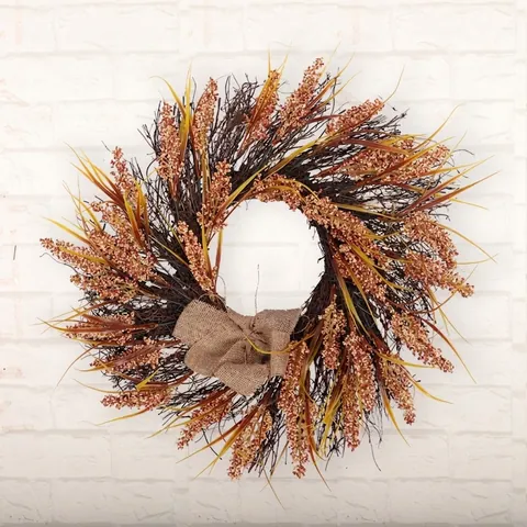 Ghirlanda Del Raccolto Con Spighe Di Grano Bacche Fiocco In Juta Base Di Vite Decorazione Autunnale Di Thanksgiving Per Porta