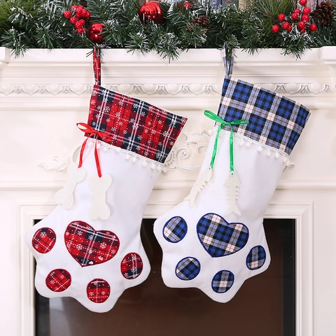 Huisdier Poot Kerstsok Geruit Hondenpoot Kattenpoot Cadeautas Voor Feestdagen Open Haard Decoratie Bot Vis