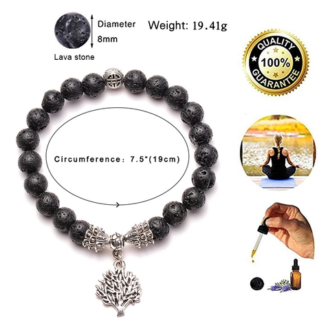 Tree Of Life Natural Lava Stone Beaded Bracelet Yoga Meditation Healing Elastic Handmade Jewelry For Women Men