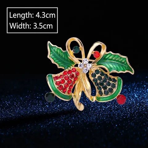 Christmas Brooches Alloy Enamel Pin Rhinestone Santa Claus Snowman Xmas Tree Bell Holiday Party Decoration Gift For Women Men